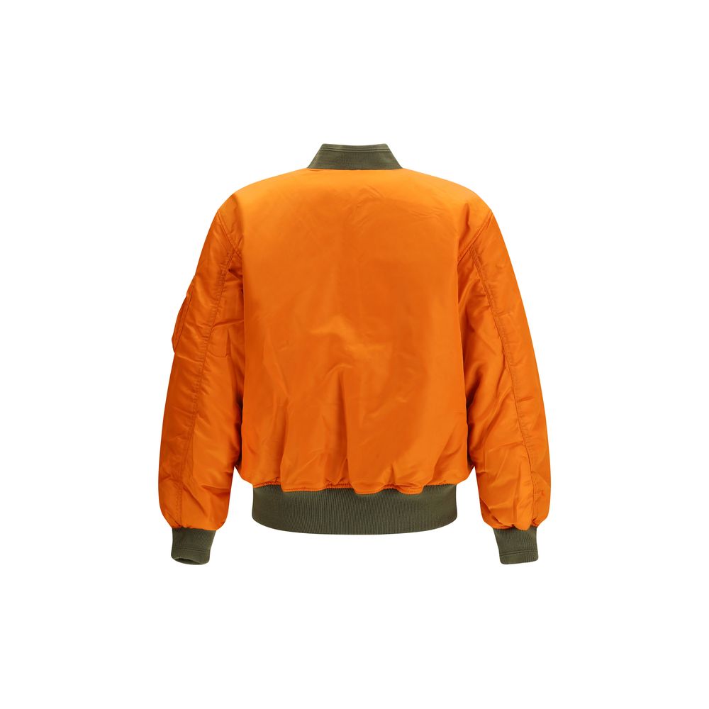 Bicolor Synthetic Bomber Jacket with Embroidered Emblem
