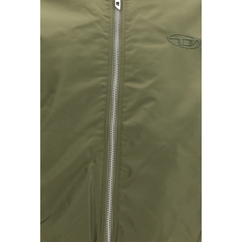 Bicolor Synthetic Bomber Jacket with Embroidered Emblem