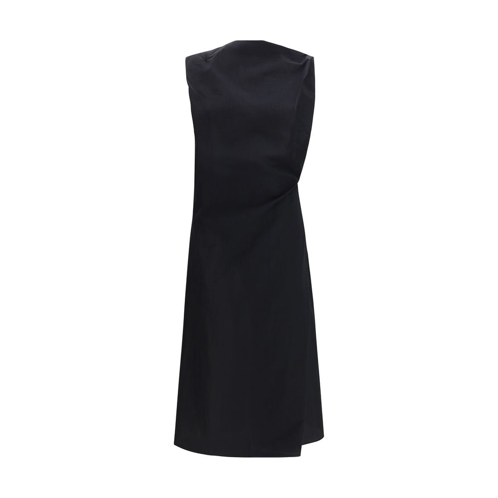 Schwarzes Midi-Baumwollkleid mit drapierter Silhouette