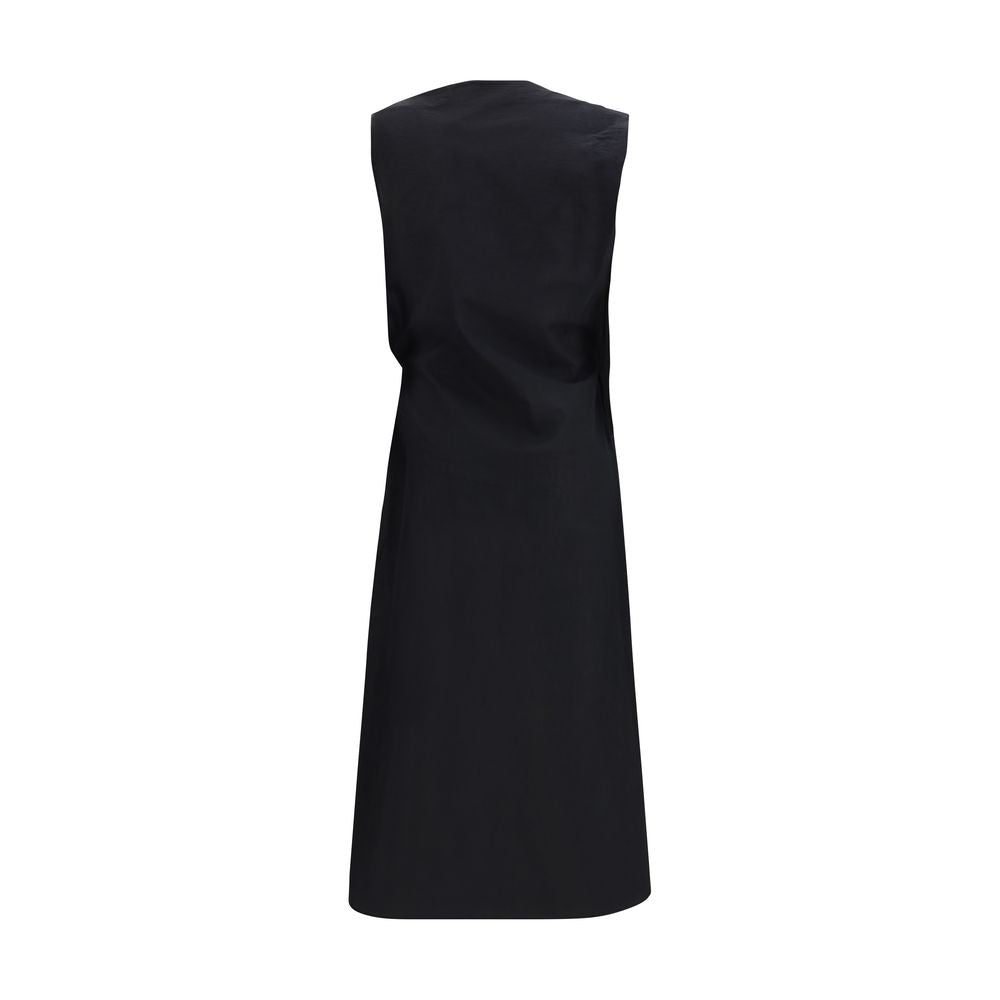 Schwarzes Midi-Baumwollkleid mit drapierter Silhouette