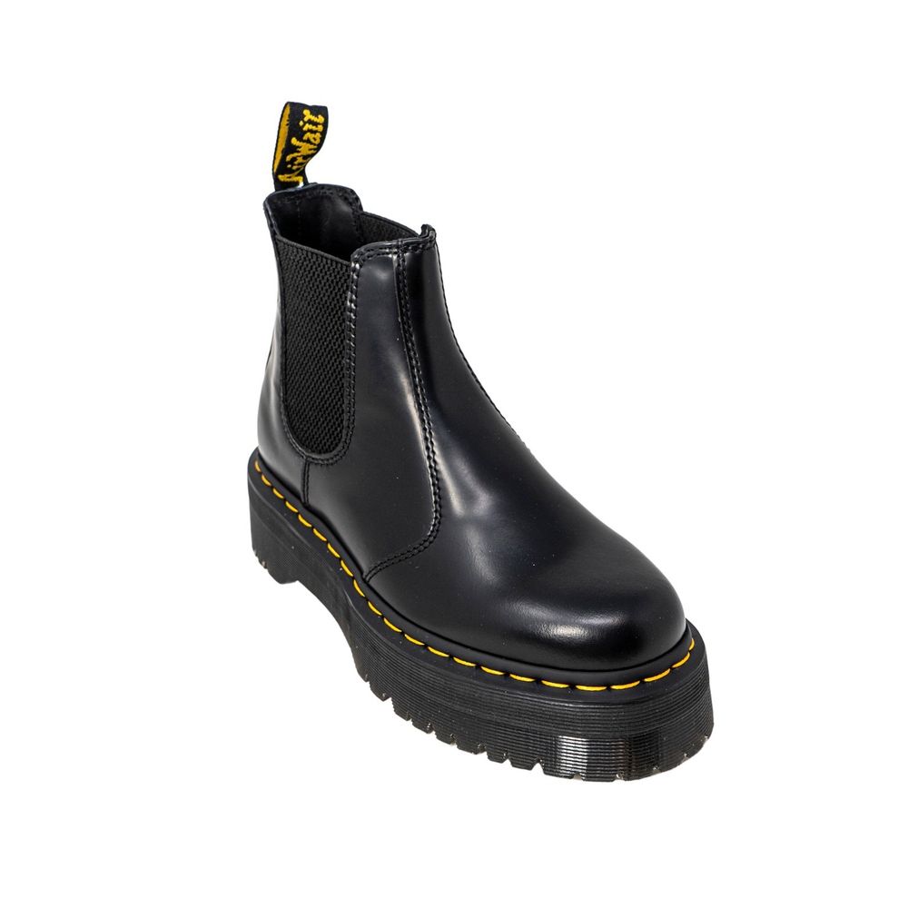 Black Leather Ankle Boots with Sturdy Sole