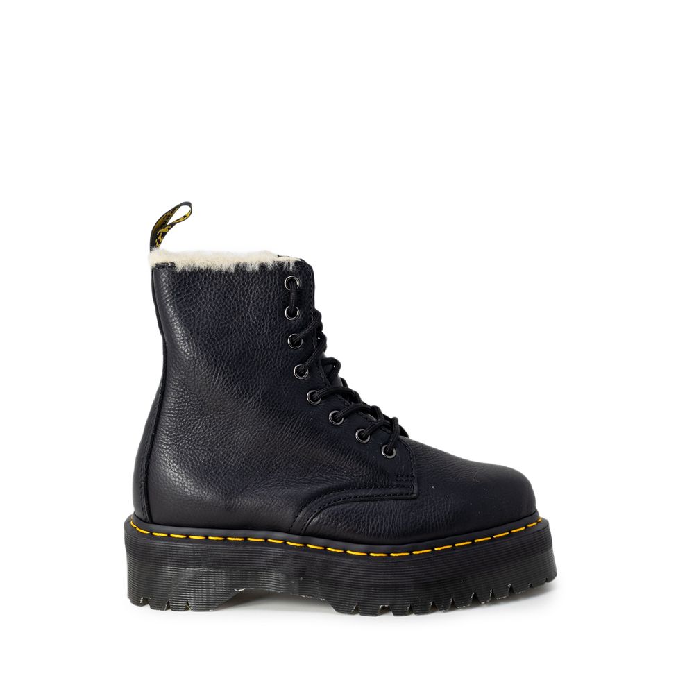 Schwarze Leder-Stiefeletten mit klobiger Sohle