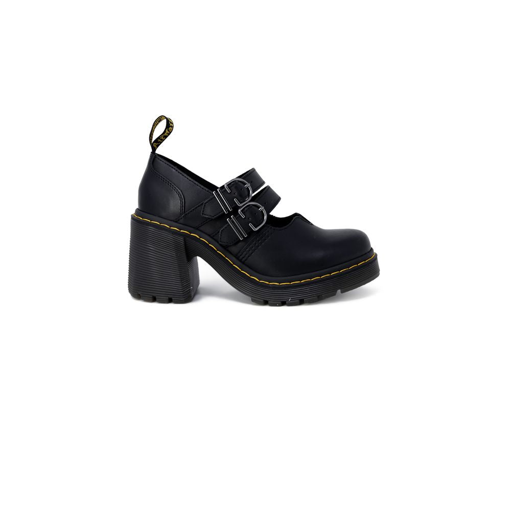 Schwarze Lederpumps mit Blockabsatz und Riemchen