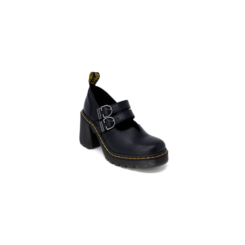Schwarze Lederpumps mit Blockabsatz und Riemchen