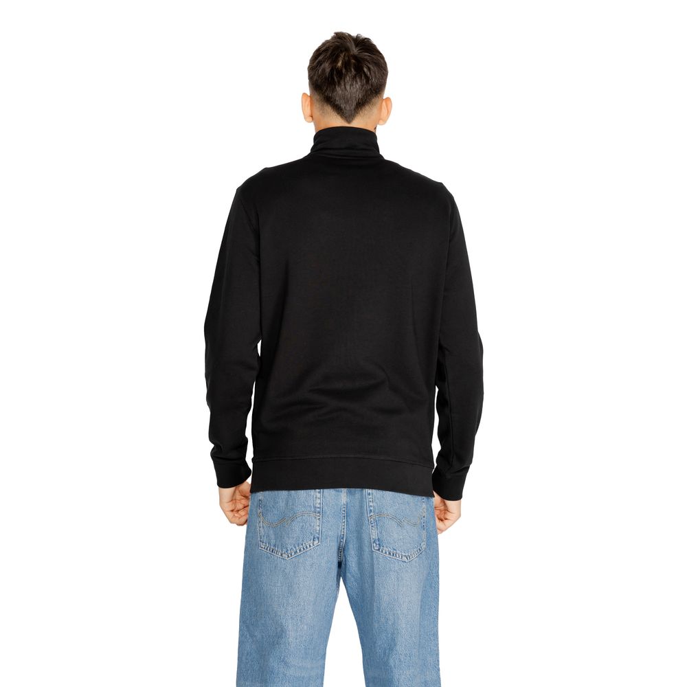 Schwarzes Baumwoll-Sweatshirt mit Stehkragen und halbem Reißverschluss