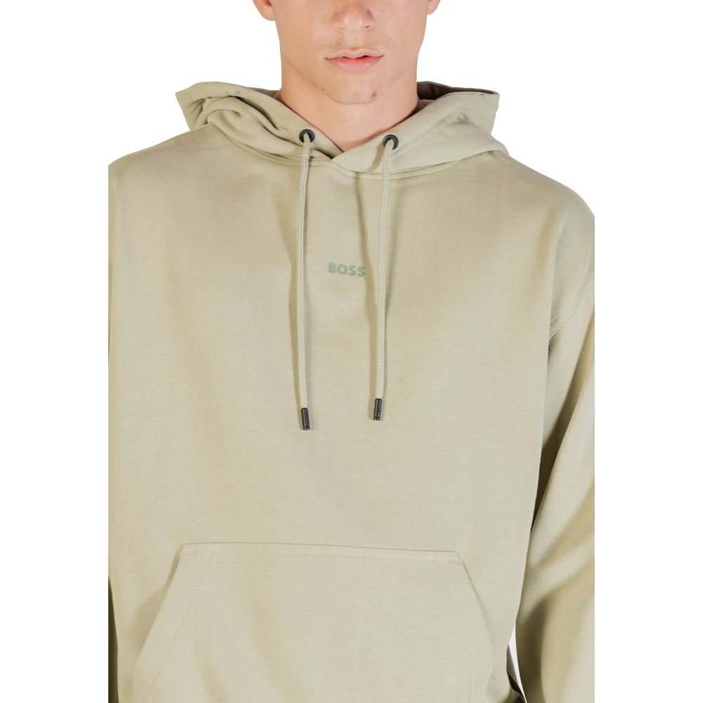 Green Cotton Hoodie with Embroidered Logo and Drawstring Hood