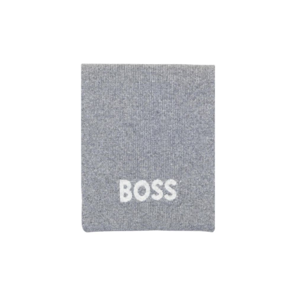 Gray Wool Blend Scarf with Embroidered Logo