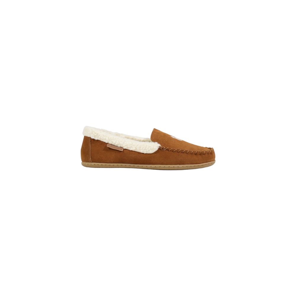 Brown Leather Slippers with Plush Faux Fur Lining