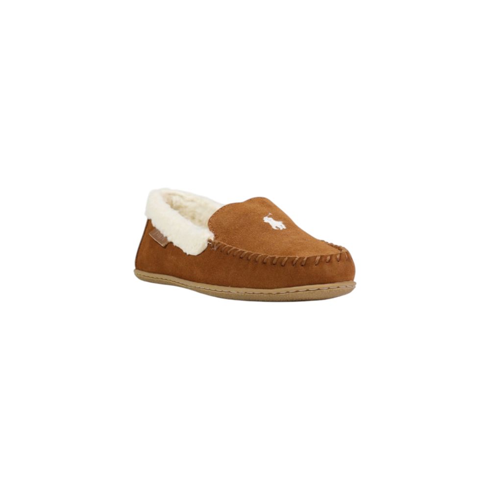 Brown Leather Slippers with Plush Faux Fur Lining