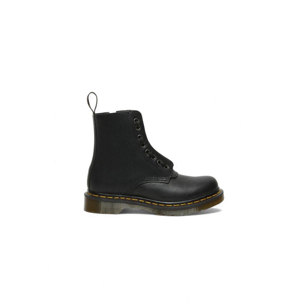 Schwarze Leder-Schnürstiefeletten mit Reißverschluss vorne