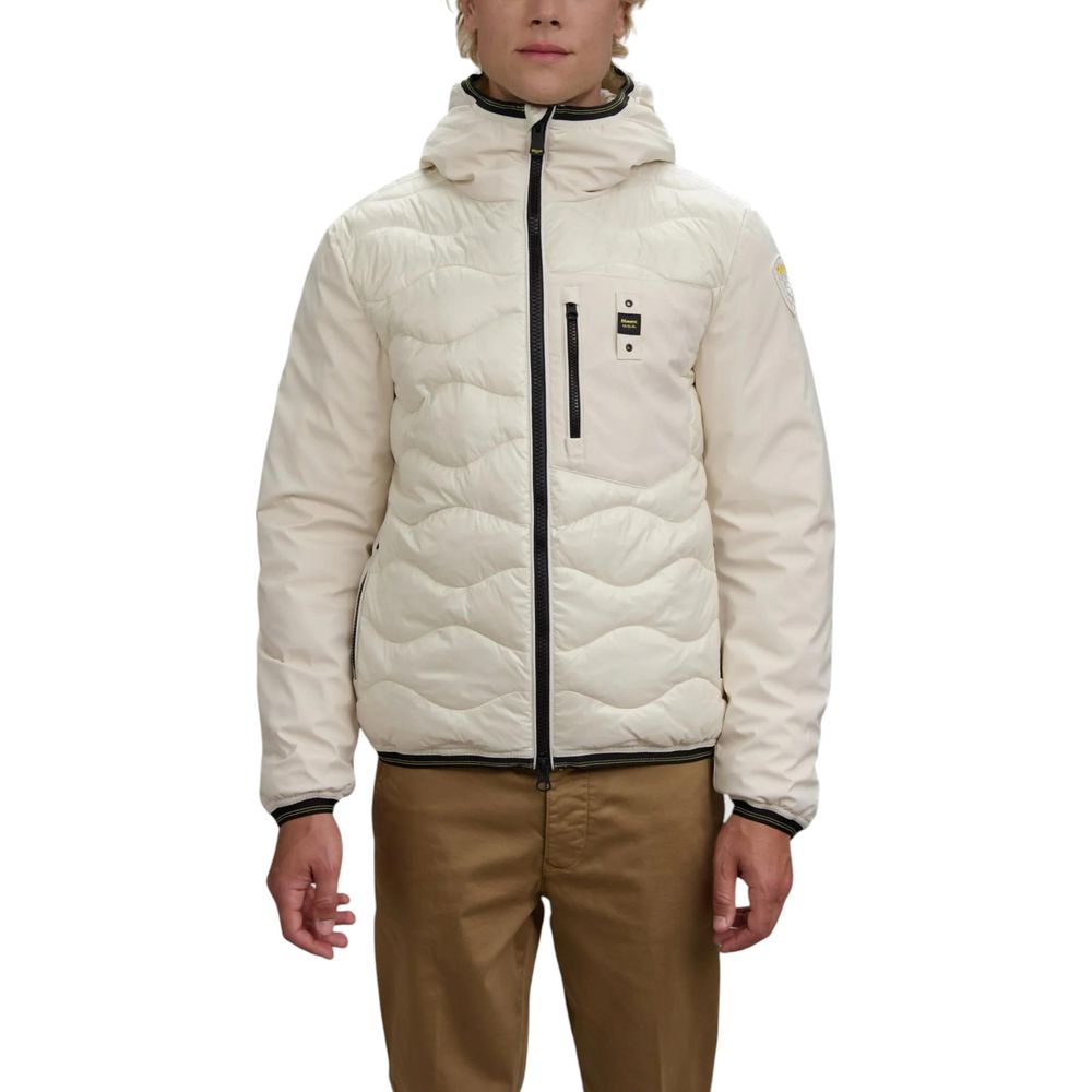 Weiße Kunstfaserjacke mit Kapuze