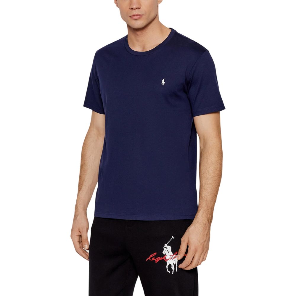 Blaues Baumwoll-Rundhals-T-Shirt mit Polo-Logo