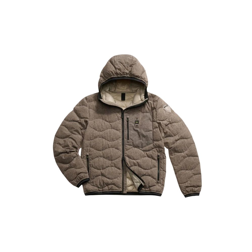 Brown Synthetic Down Jacket with Quilted Design