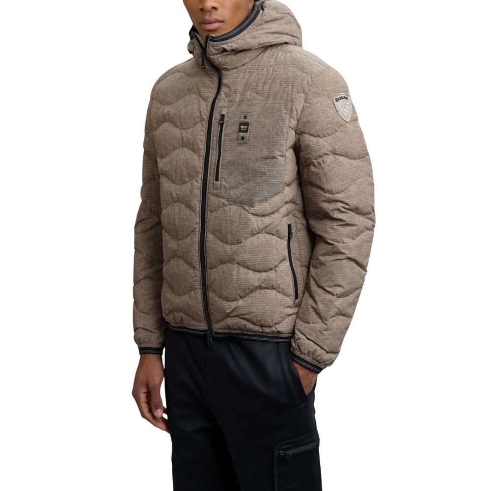 Brown Synthetic Down Jacket with Quilted Design