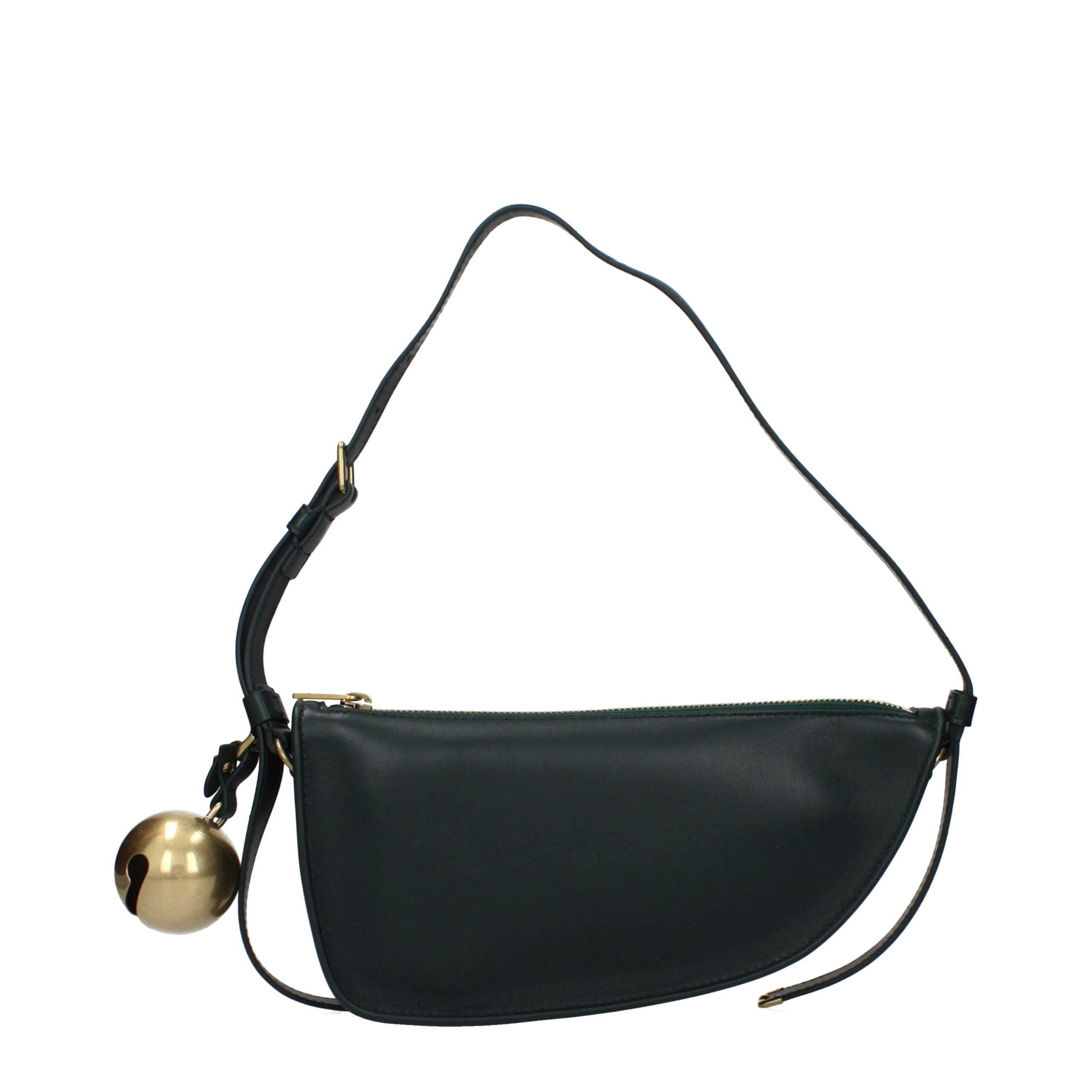 Green Leather Shoulder Bag with Adjustable Handle