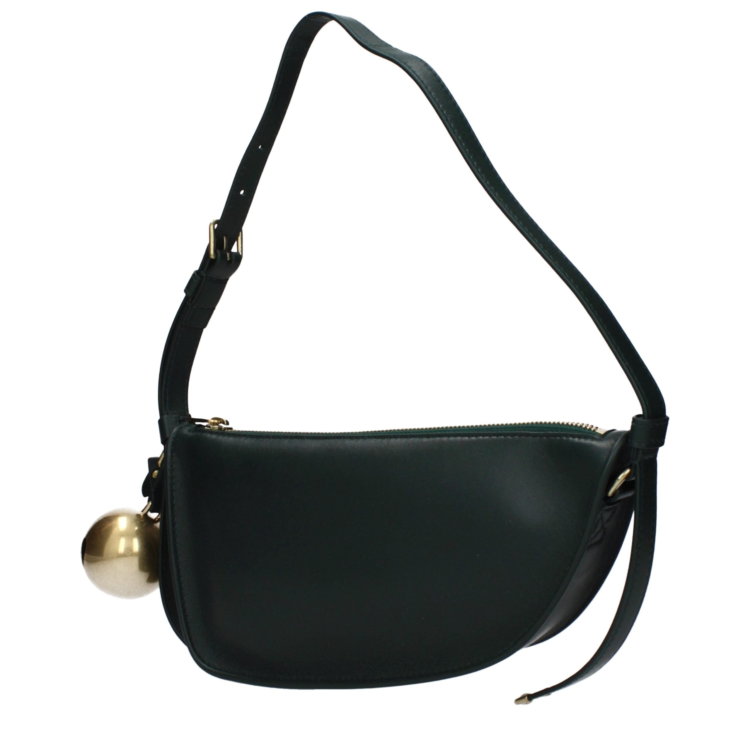 Green Leather Shoulder Bag with Adjustable Handle