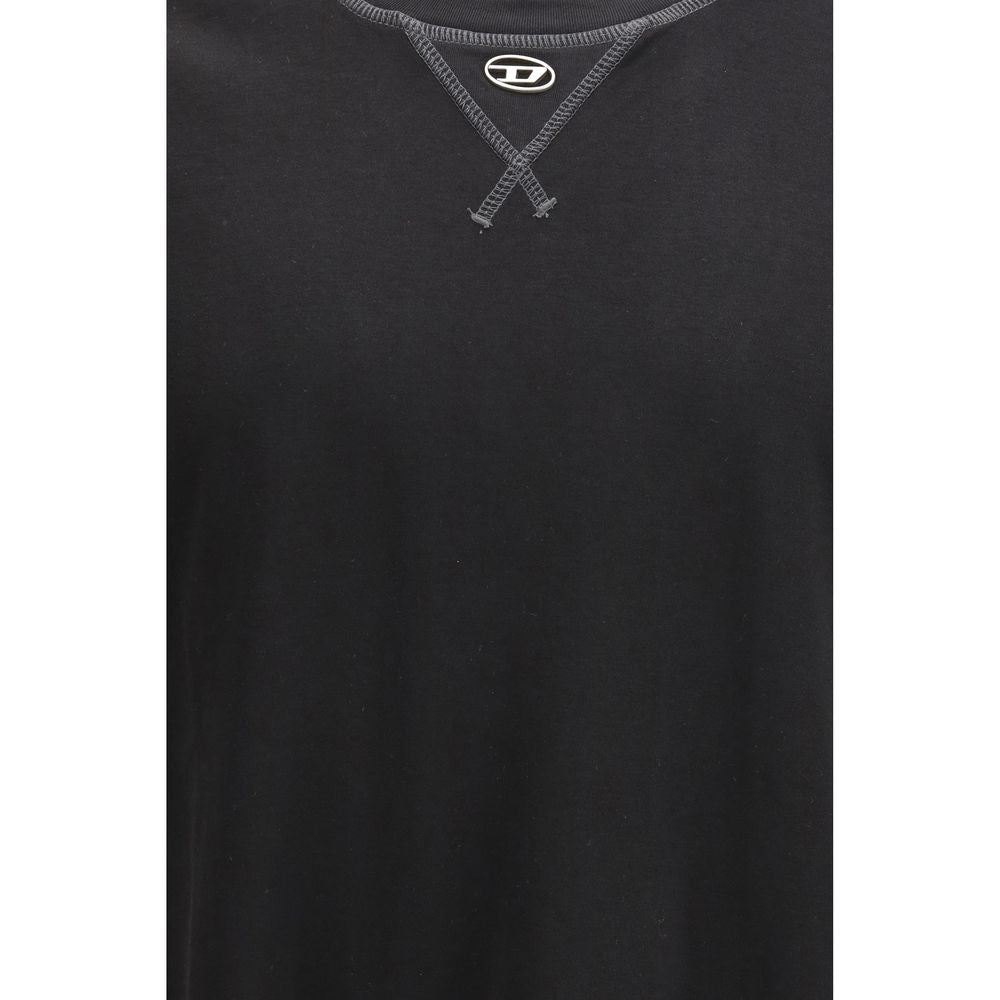 Black Cotton T-Shirt with Metallic Logo Detail