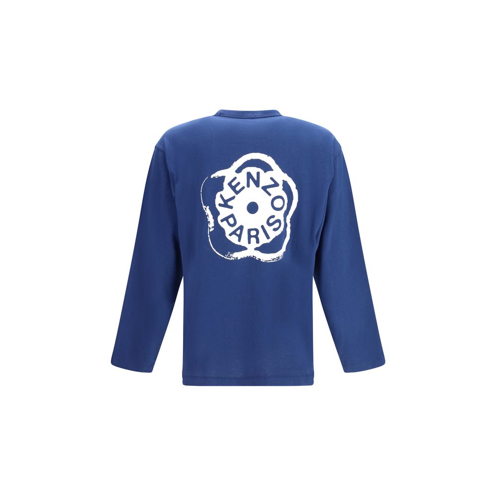 Blaues Langarm-T-Shirt aus Baumwolle mit Boke-Blumenmuster