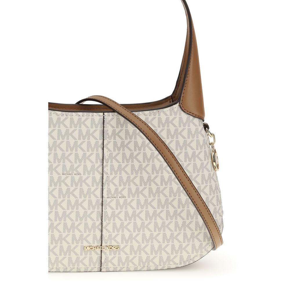 Beige Michael Kors Alice Schultertasche aus Baumwolle mit Golddetails