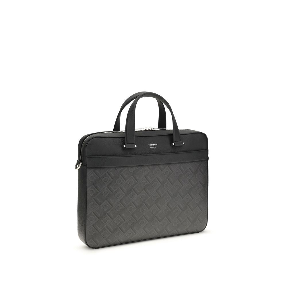 Gray Leather Briefcase with Monogram Canvas Panels