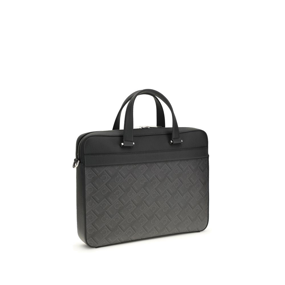 Gray Leather Briefcase with Monogram Canvas Panels