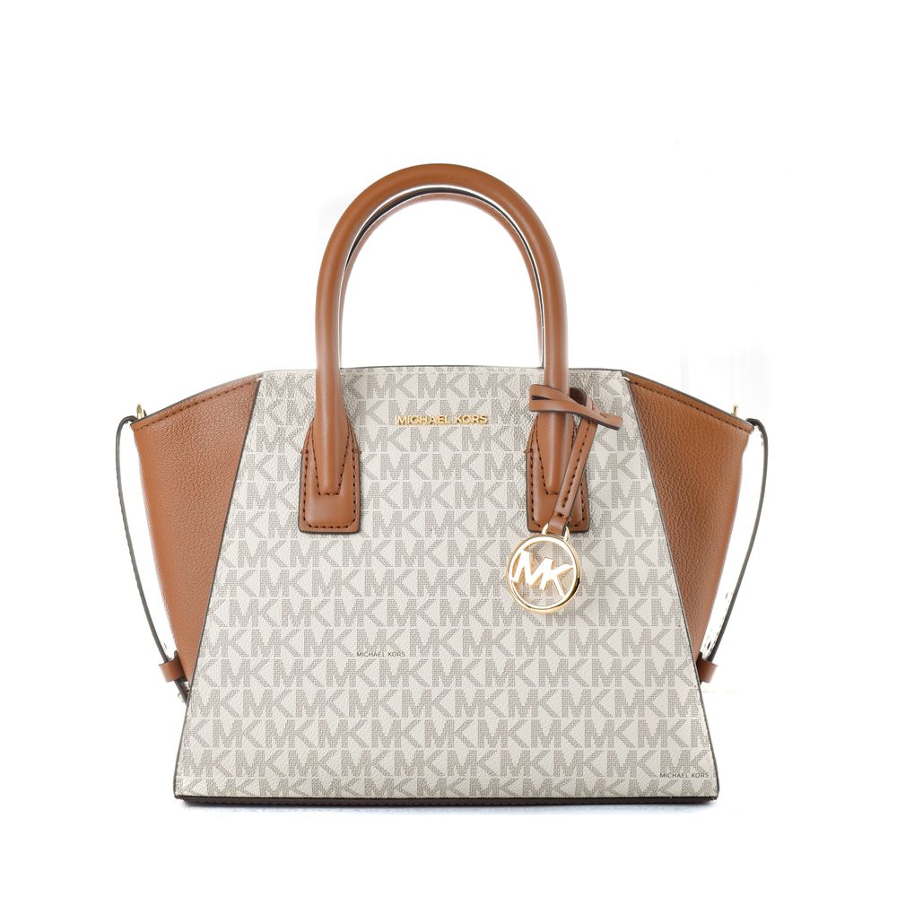 Beige Canvas Handbag with Leather Details