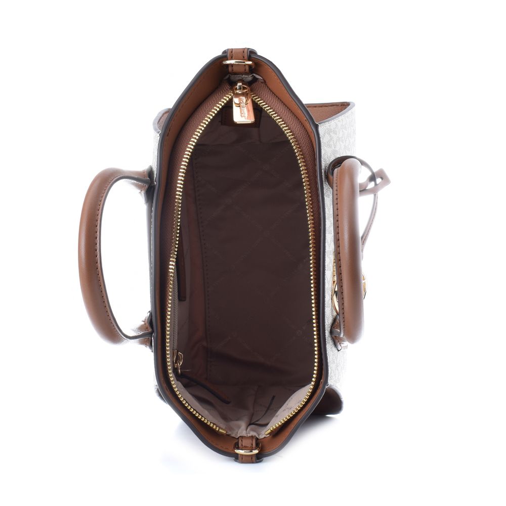 Beige Canvas Handbag with Leather Accents