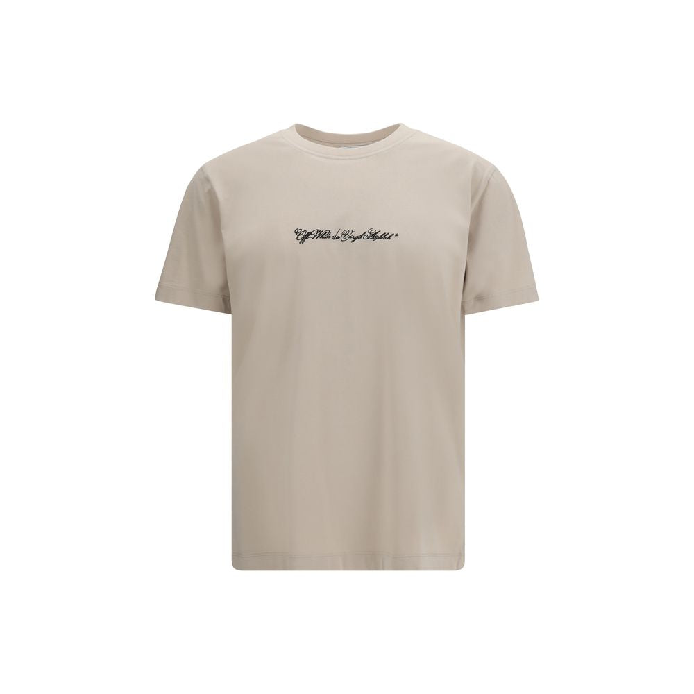 Beige Cotton T-Shirt with Script Arrow Print
