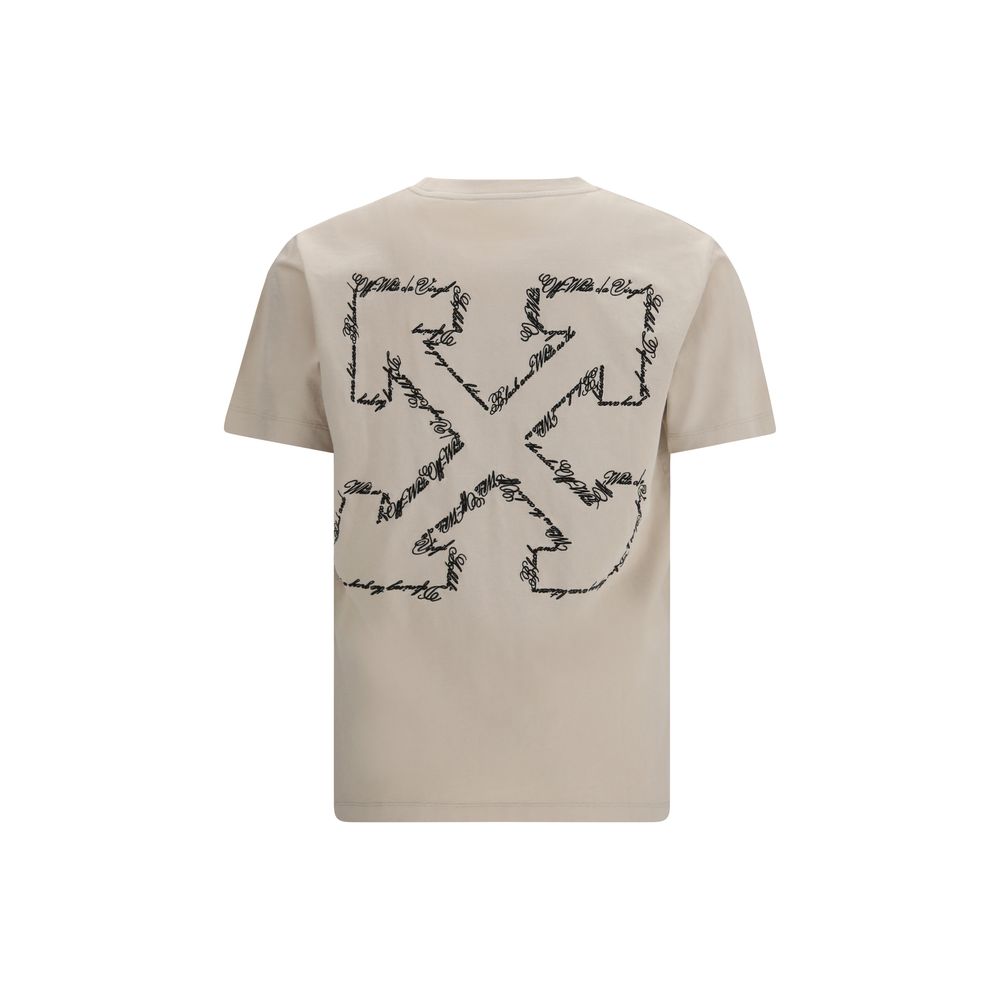 Beige Cotton T-Shirt with Script Arrow Print
