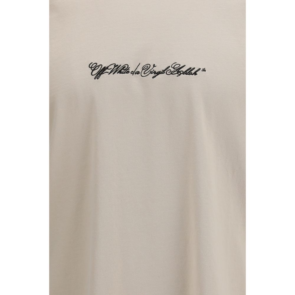 Beige Cotton T-Shirt with Script Arrow Print