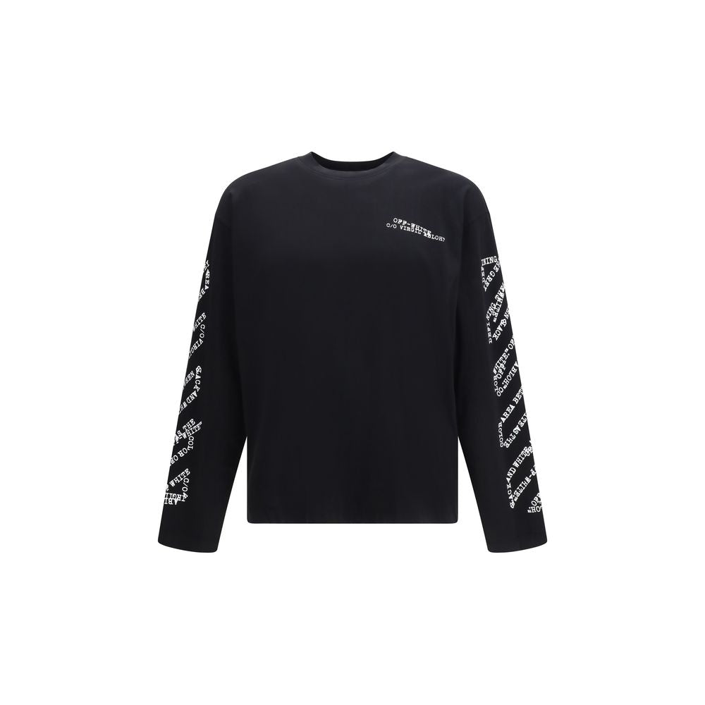 Black Cotton Long-Sleeve T-Shirt with Graphic Lettering