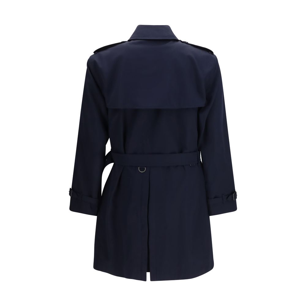 Blauer Baumwoll-Trenchcoat mit doppelreihiger Knopfleiste und Gürtel