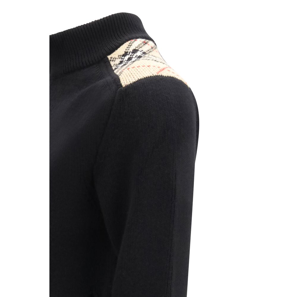 Black Wool Cashmere Cardigan with Double Zipper Closure