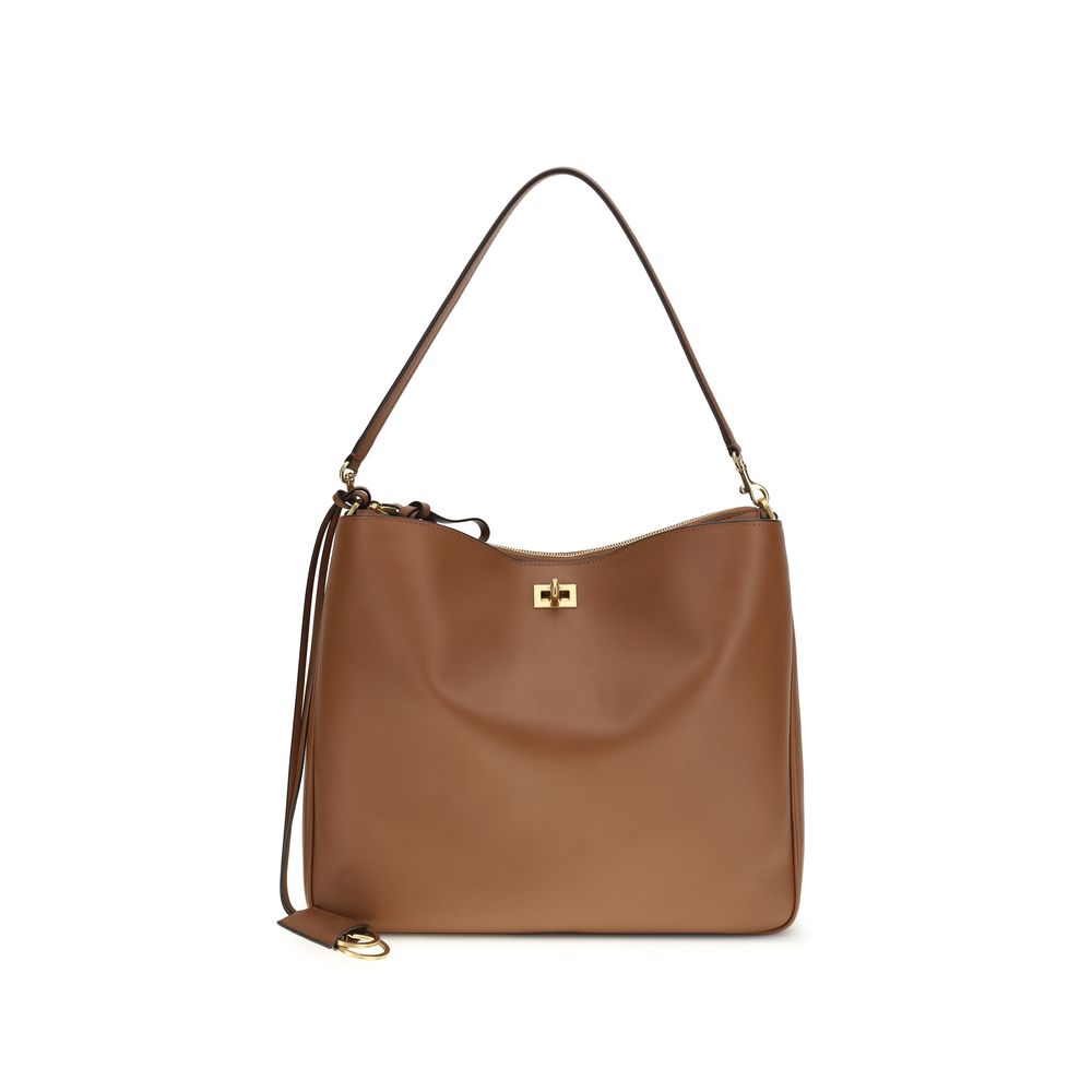 Beige Leather Shoulder Bag with Removable Strap