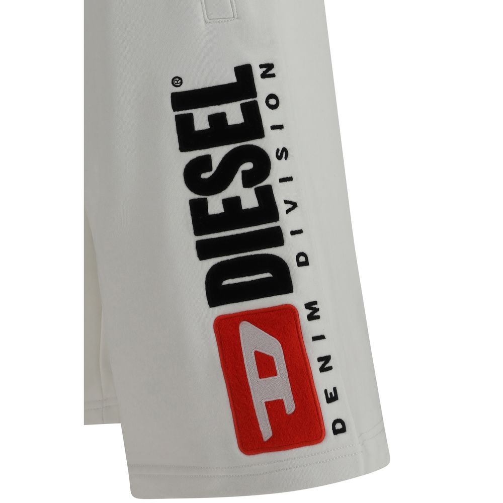 White Cotton Bermuda Shorts with Drawstring Waist by Diesel