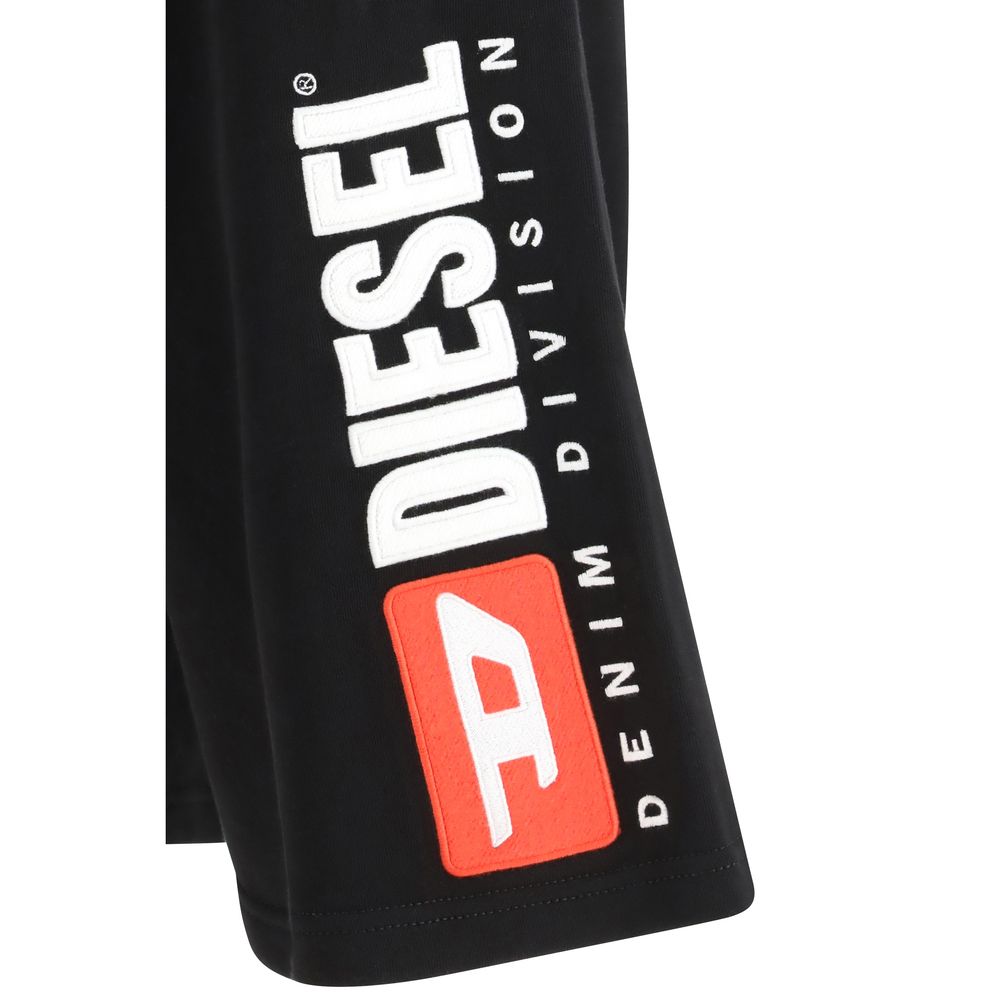 Black Cotton Bermuda Shorts with Drawstring Waist by Diesel