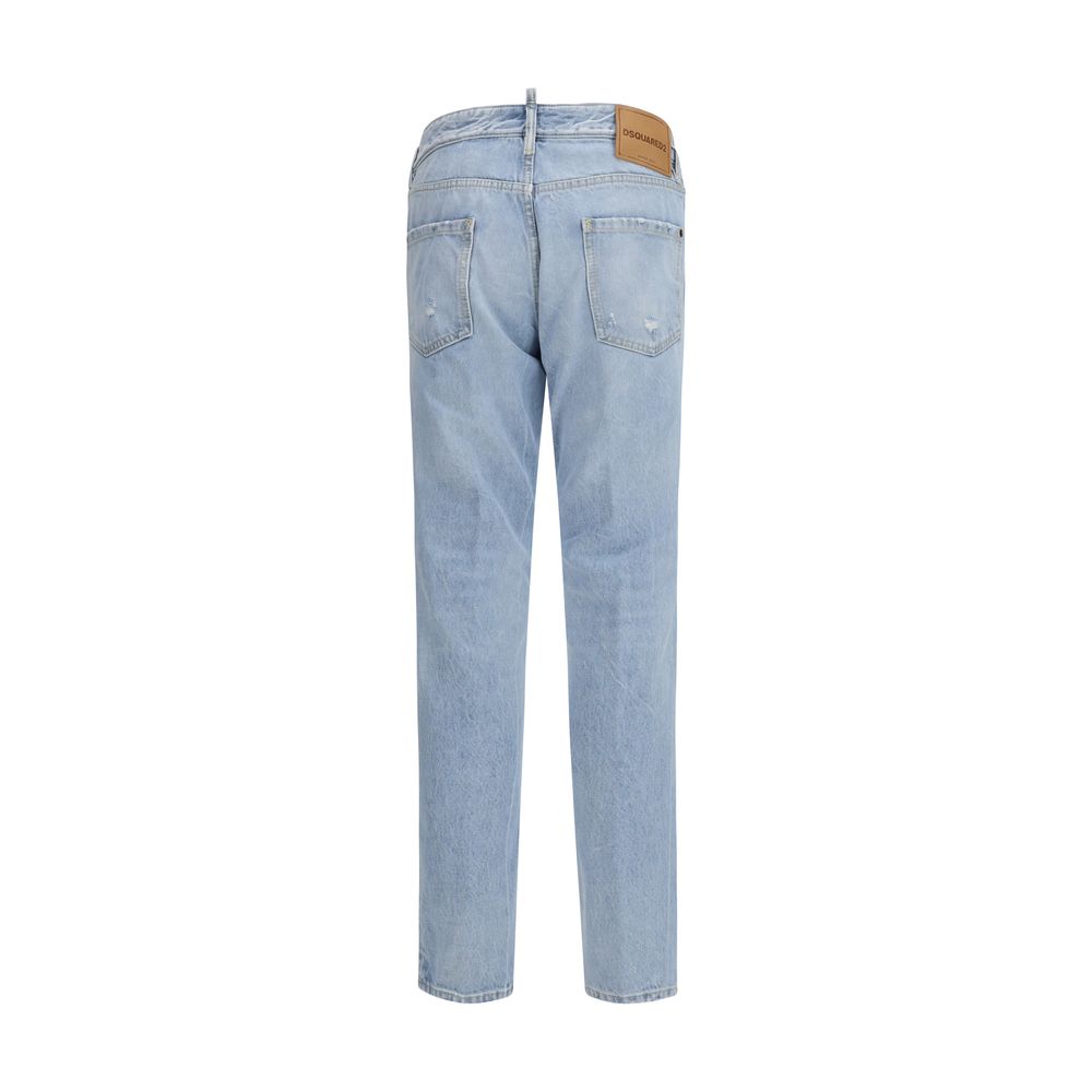 Blaue Jeans im Straight-Leg-Schnitt mit Rissen aus Baumwolle