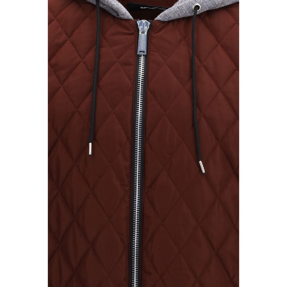 Bordeaux Synthetic Quilted Bomber Jacket with Hood
