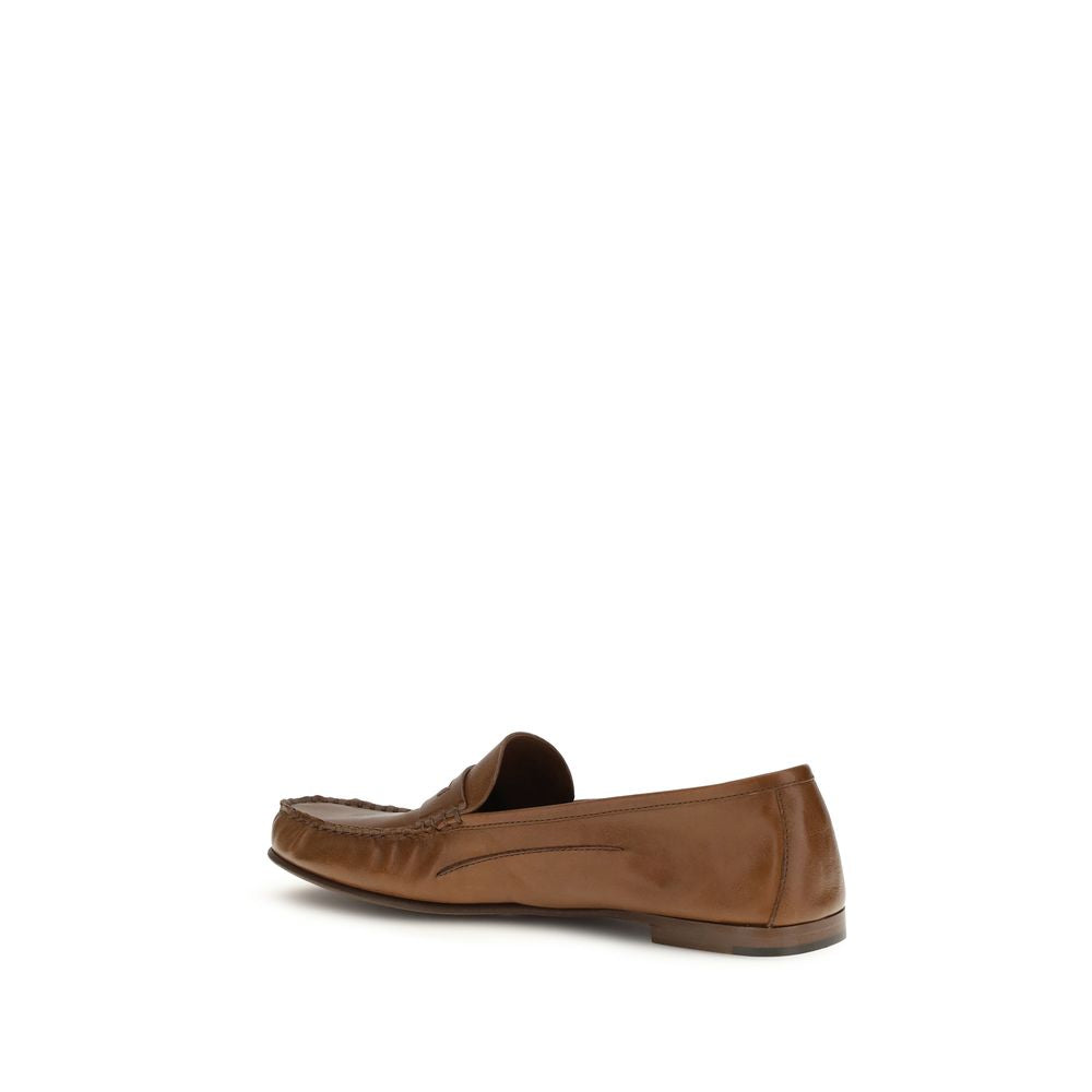 Braune Leder-Slipper mit Messing-Medusa-Detail