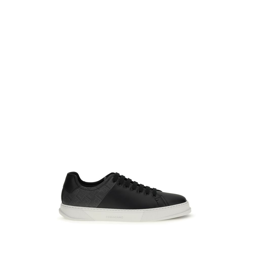 Schwarze Low-Top-Sneaker aus Leder mit Jacquard-Details