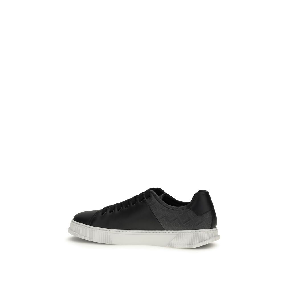 Schwarze Low-Top-Sneaker aus Leder mit Jacquard-Details