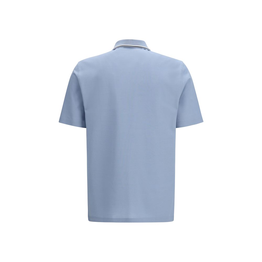 Blue Cotton Polo Shirt with Collar Trim