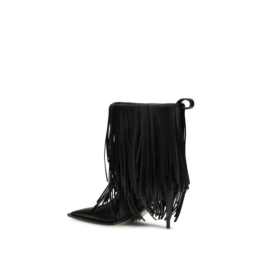 Black Leather Ankle Boots with Fringe Detail by Balenciaga