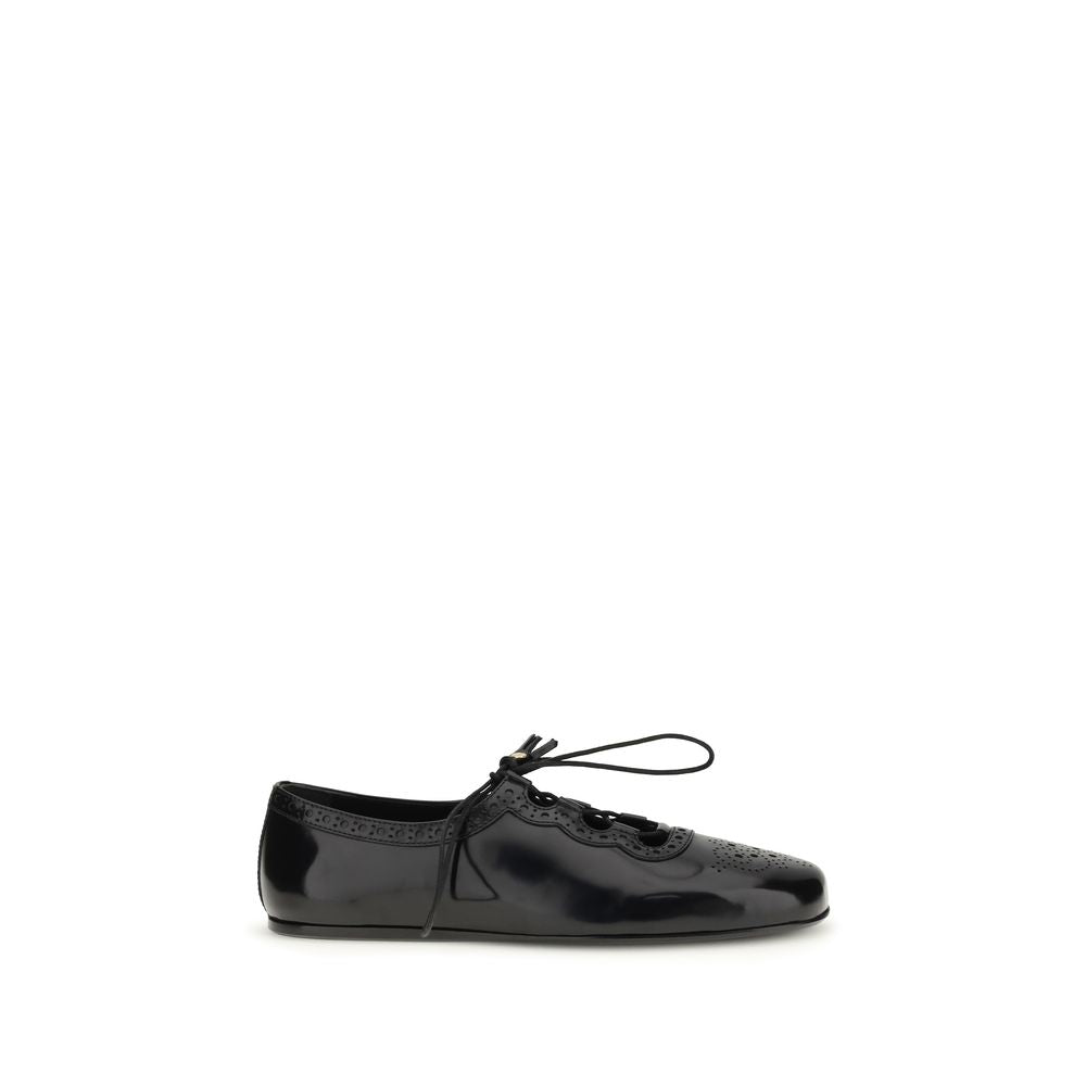 Schwarze Ballerinas aus Leder mit Ghillie-Brogue-Detail