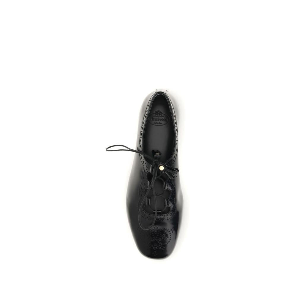 Schwarze Ballerinas aus Leder mit Ghillie-Brogue-Detail