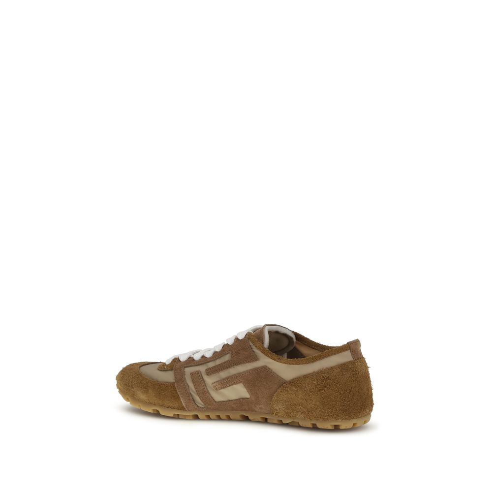 Beige Leather Balmain Racer Sneakers with Logo