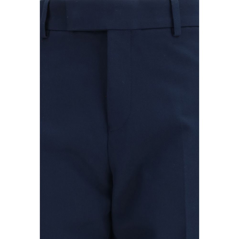 Blue Cotton Cashmere Chino Pants with Asymmetrical Closure
