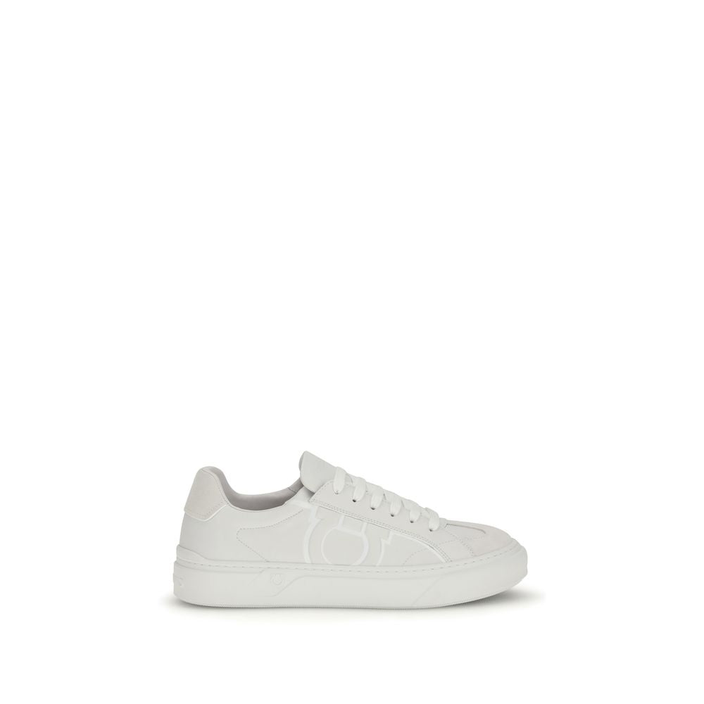 White Leather Gancini Sneakers by Ferragamo