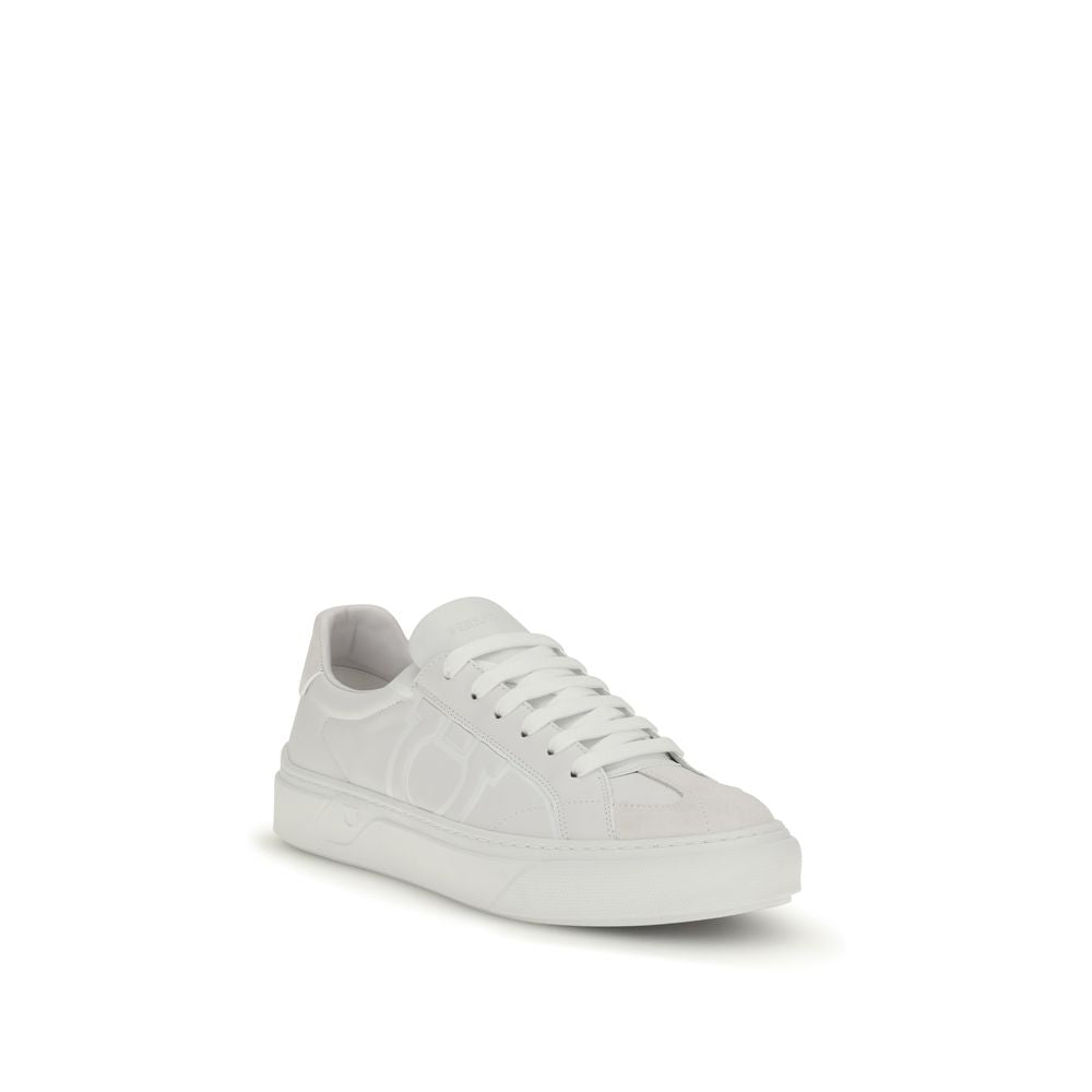 White Leather Gancini Sneakers by Ferragamo