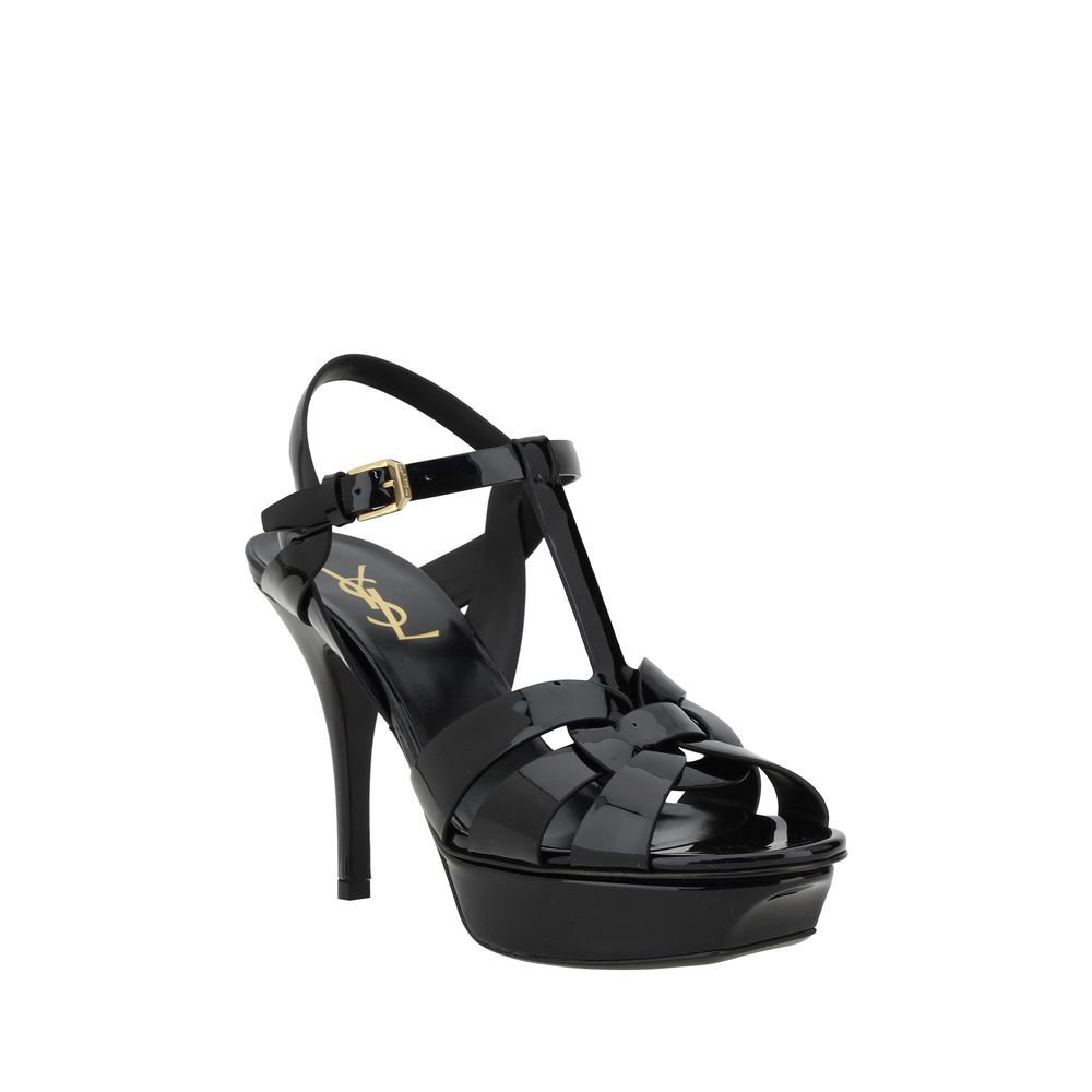 Schwarze Leder-Sandalen mit Stilettoabsatz von Saint Laurent